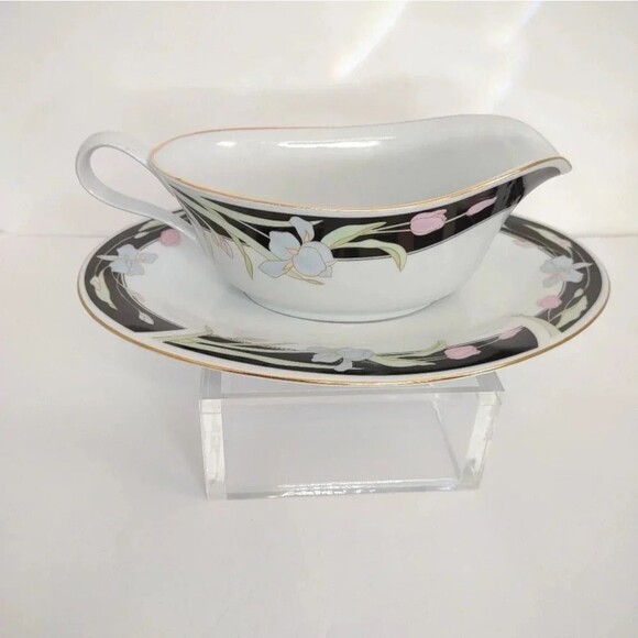 Fairfield Vanessa Gravy Boat with Plate Gold trim Floral Vintage Discontinued - Picture 3 of 16